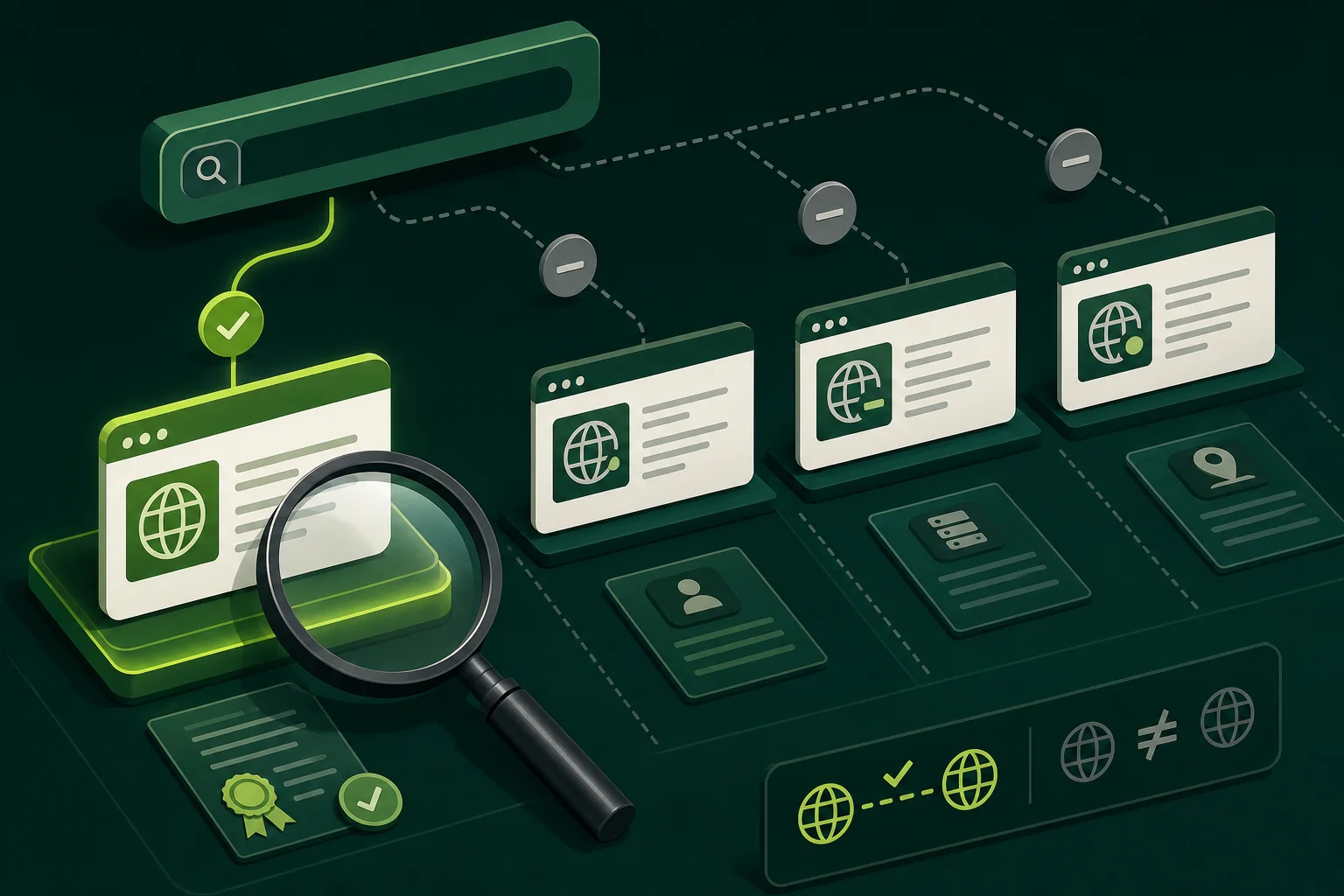 Ilustração conceitual para diferenciar win444 de nomes e domínios semelhantes